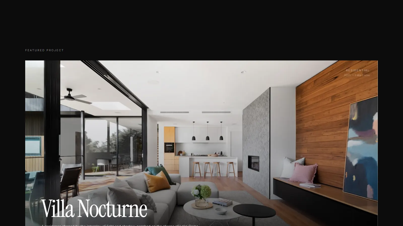A project spread from AURELIA Atelier, Villa Nocturne, photographed for its interior light